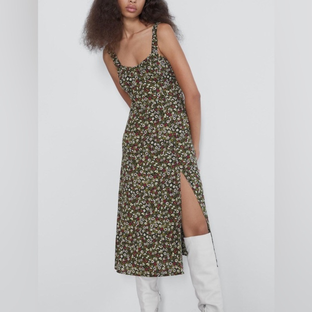 ZARA floral print front leg slit